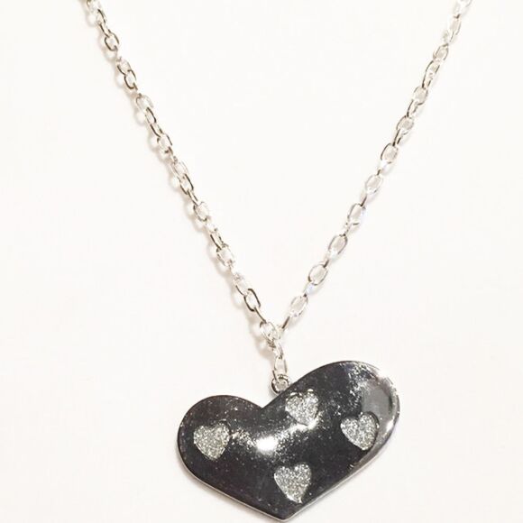 Shiny silver modernist design Heart necklace 18” L - Picture 1 of 4